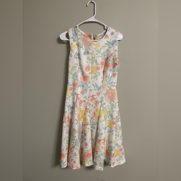 Calvin Klein White Floral Crew Fit&Flare Sheath Party Spring Easter Dress Size 4 - Picture 1 of 5